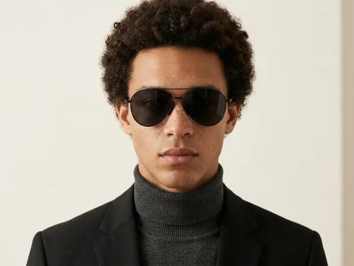 Lunettes de soleil aviateur en métal noir #BS0824-0169