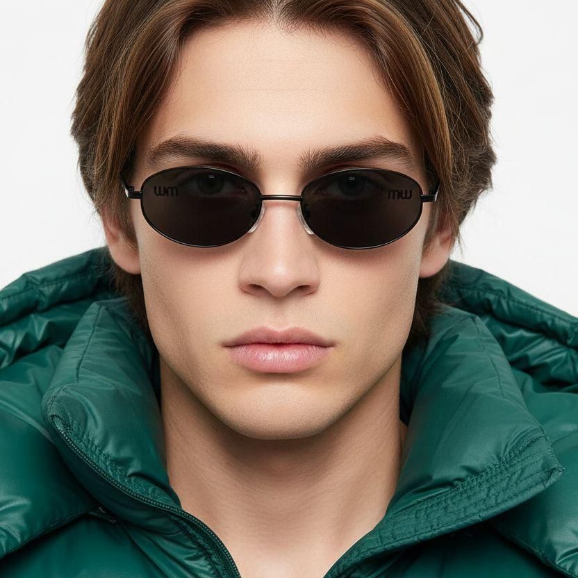 Oval Black Metal Sunglasses #BS0824-0179