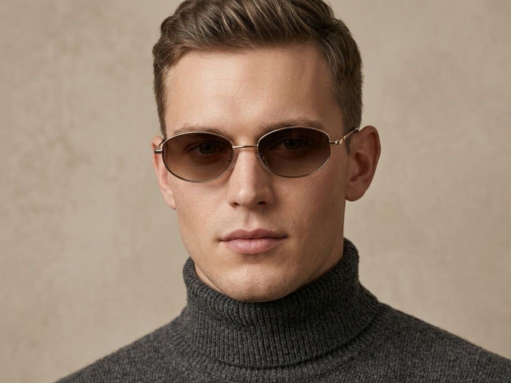 Ovale Sonnenbrille aus goldenem Metall #BS0824-0181