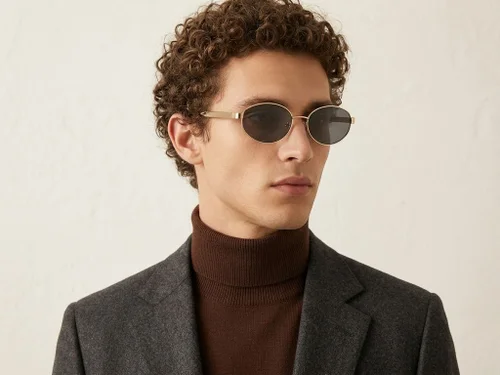 Lunettes de soleil ovales en métal doré #BS0824-0193