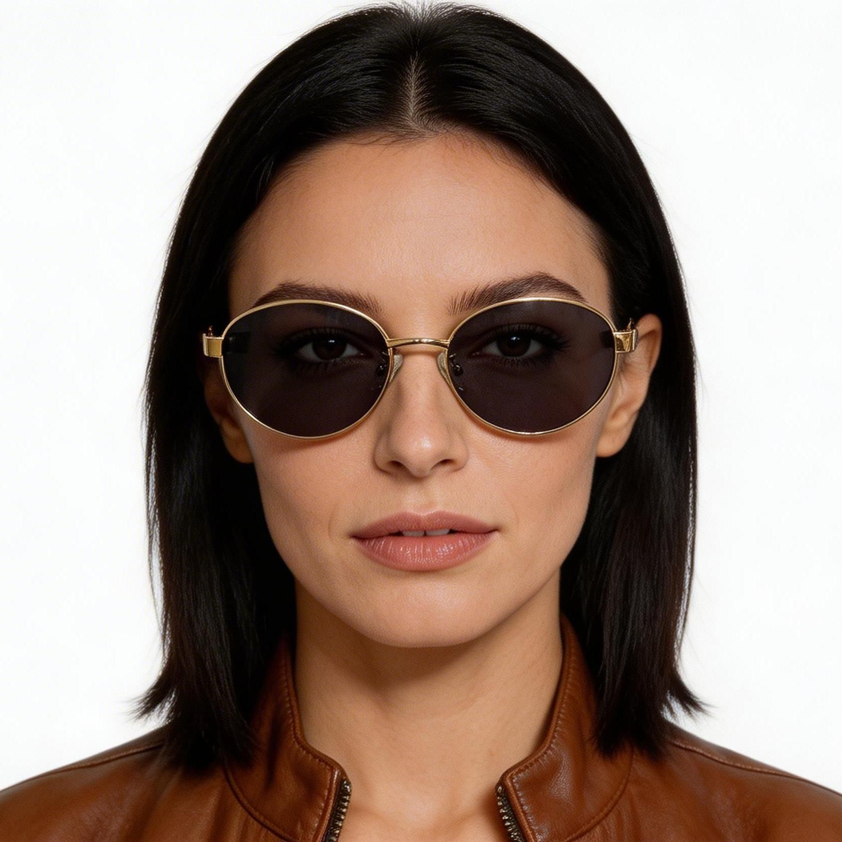 Oval Golden Metal Sunglasses #BS0824-0193