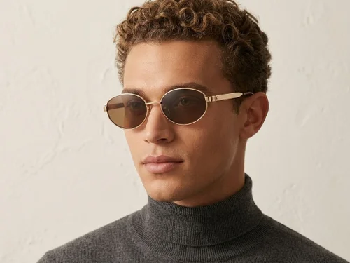 Lunettes de soleil ovales en métal doré #BS0824-0194