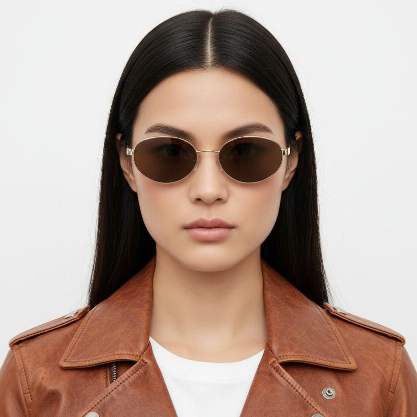 Oval Golden Metal Sunglasses #BS0824-0194