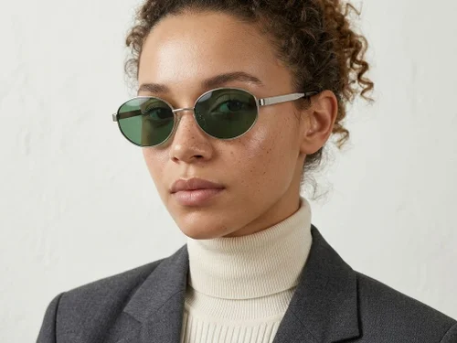 Lunettes de soleil ovales en métal argenté #BS0824-0195