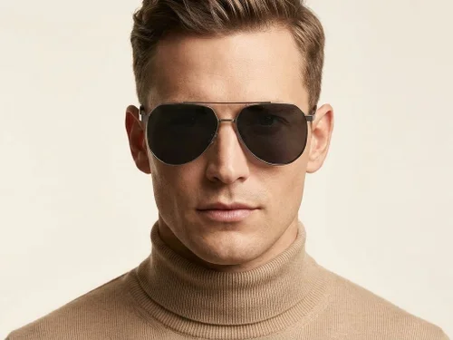 Lunettes de soleil aviateur en métal gris #BS0824-0262