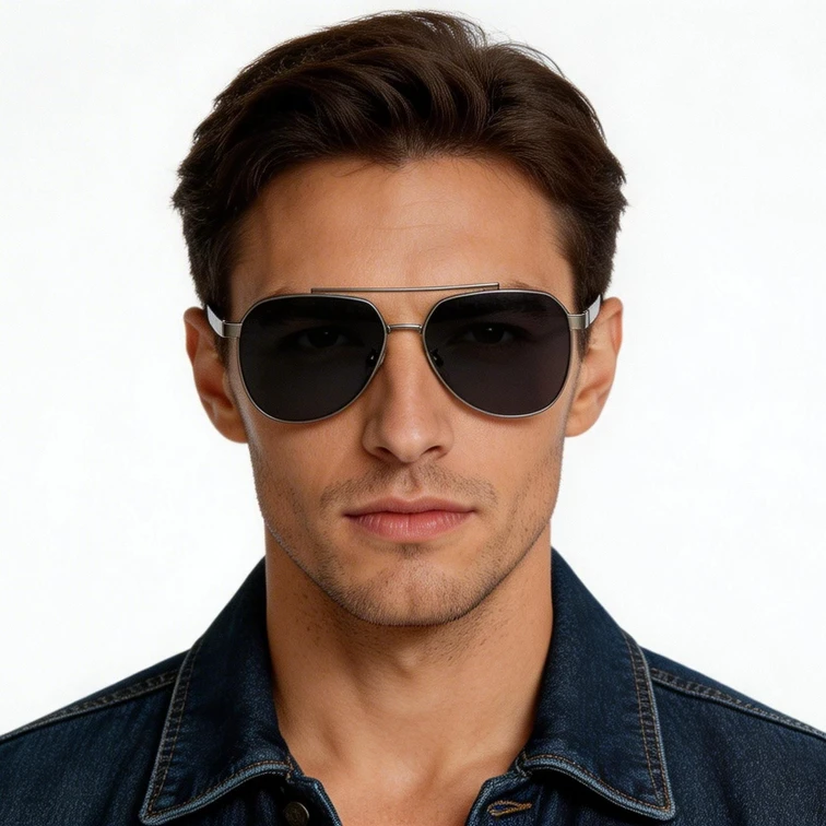 Occhiali da sole modello aviatore in metallo grigio #BS0824-0262