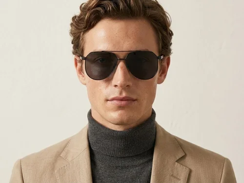 Lunettes de soleil aviateur en métal noir #BS0824-0263