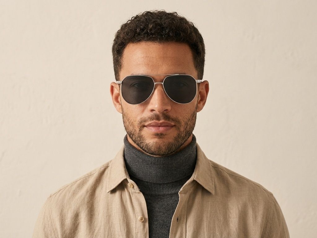 Lunettes de soleil aviateur en métal argenté #BS0824-0265