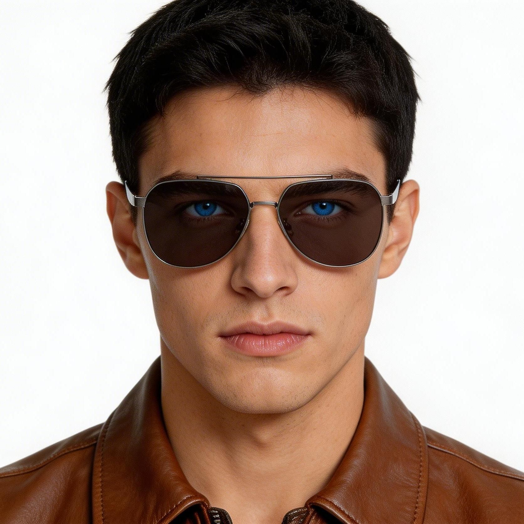 Lunettes de soleil aviateur en métal gris #BS0824-0266