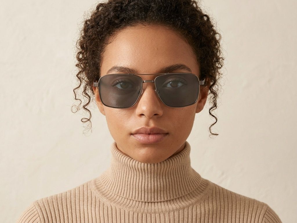Gafas de sol rectangulares de metal gris #BS0824-0267