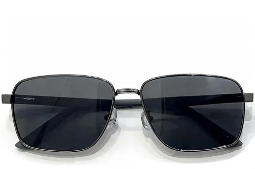Lunettes de soleil rectangulaires en métal gris #BS0824-0267