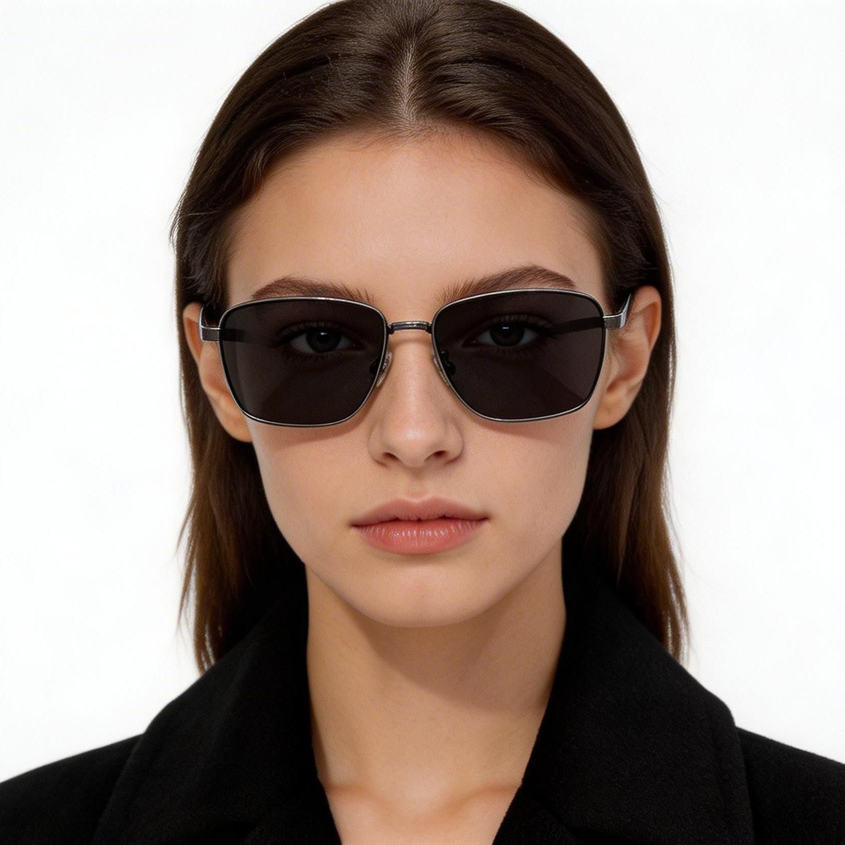 Occhiali da sole rettangolari in metallo grigio #BS0824-0267