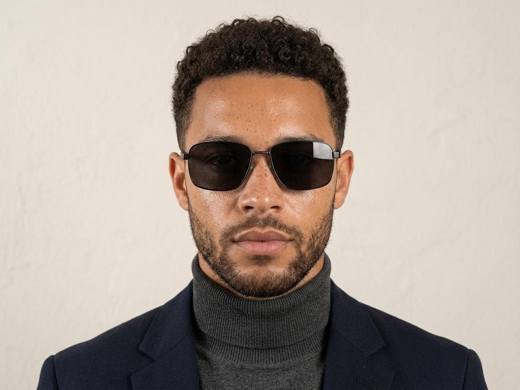 Rectangular Black Metal Sunglasses #BS0824-0268