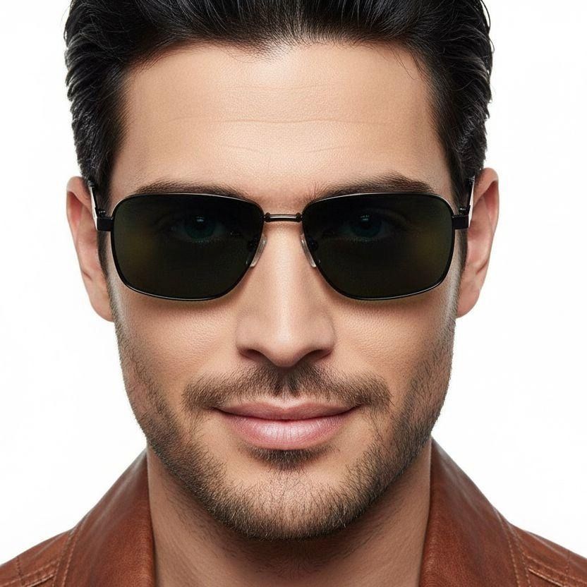 Gafas de sol rectangulares de metal negro #BS0824-0269