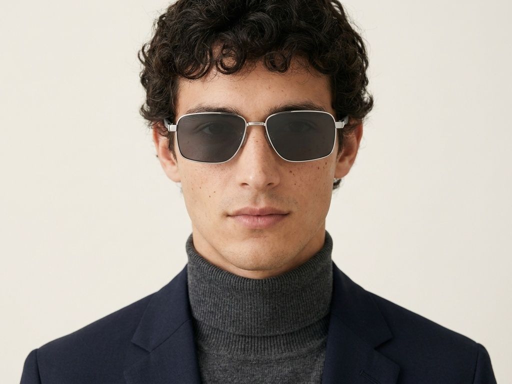 Rectangular Black Metal Sunglasses #BS0824-0270
