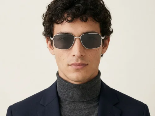 Lunettes de soleil rectangulaires en métal noir #BS0824-0270