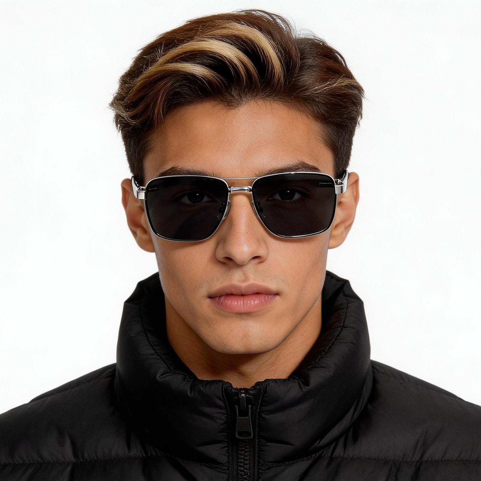 Rectangular Black Metal Sunglasses #BS0824-0270