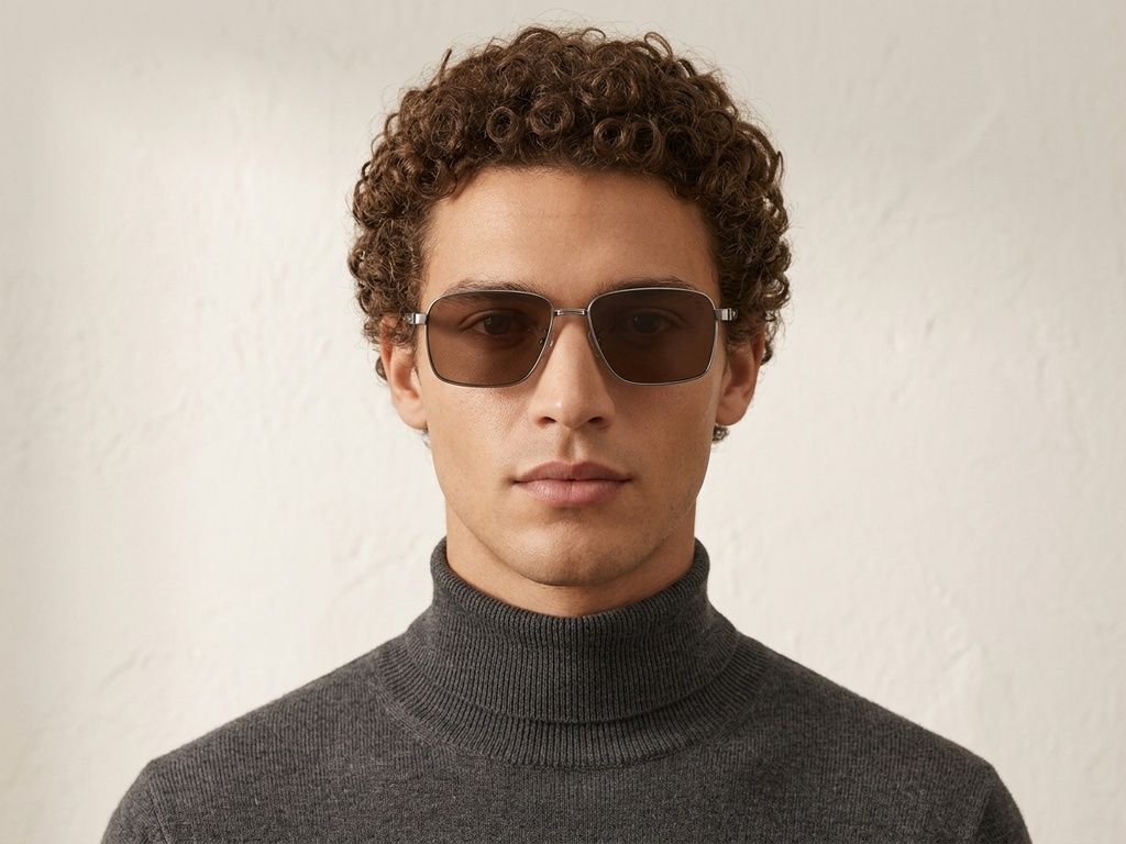 Rechteckige graue Metall-Sonnenbrille #BS0824-0271