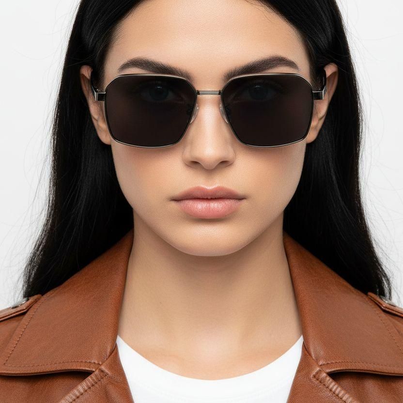 Geometric Grey Metal Sunglasses #BS0824-0272