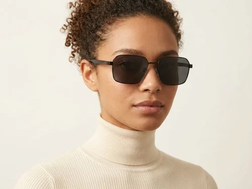 Lunettes de soleil géométriques en métal noir #BS0824-0273