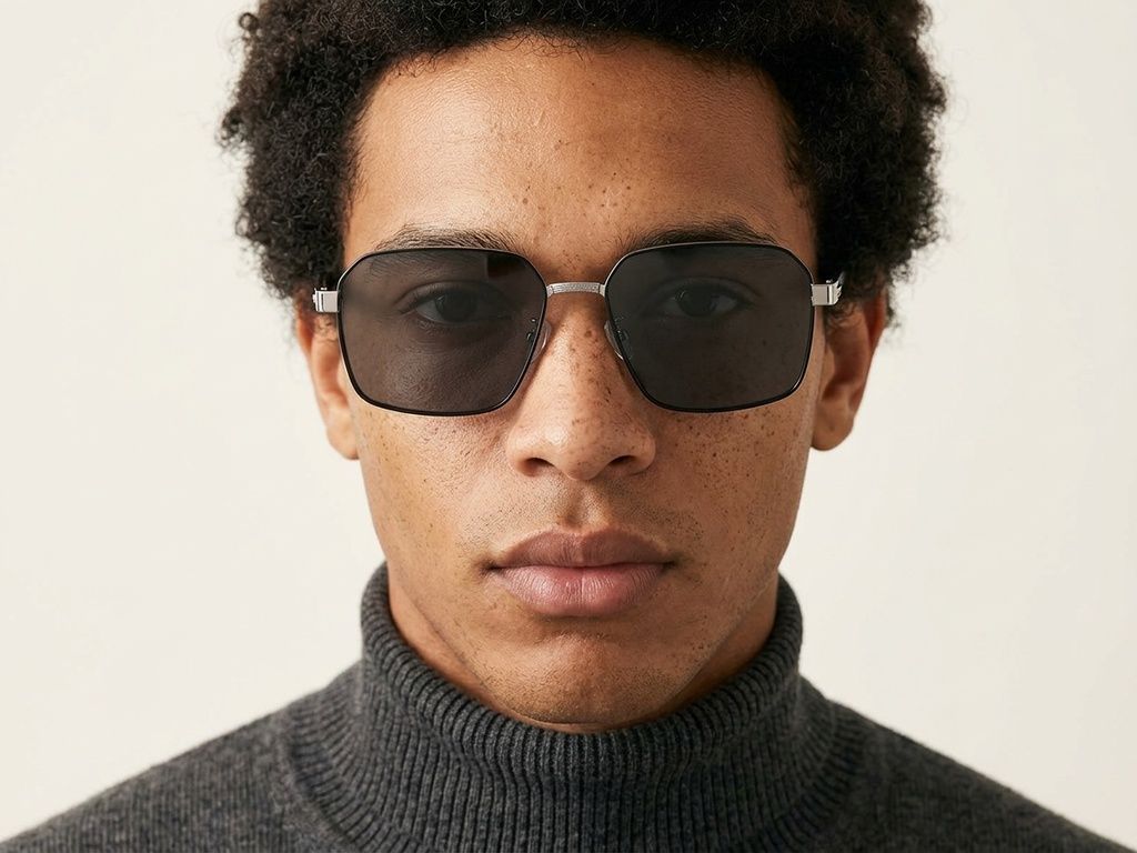 Geometrische Sonnenbrille aus schwarzem Metall #BS0824-0275