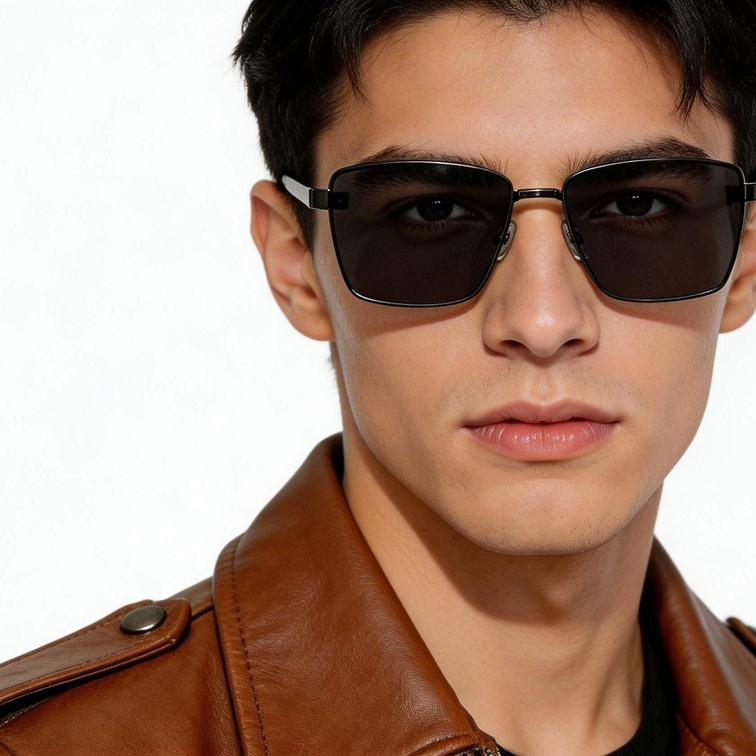 Rectangular Grey Metal Sunglasses #BS0824-0277