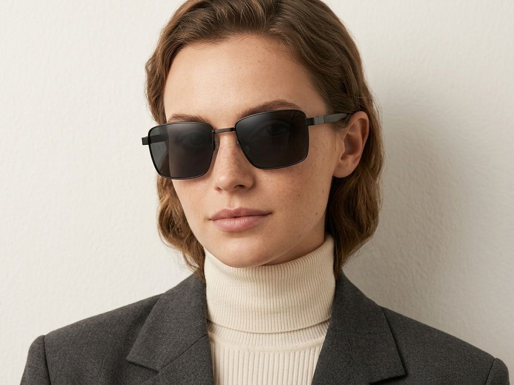 Gafas de sol rectangulares de metal negro #BS0824-0278