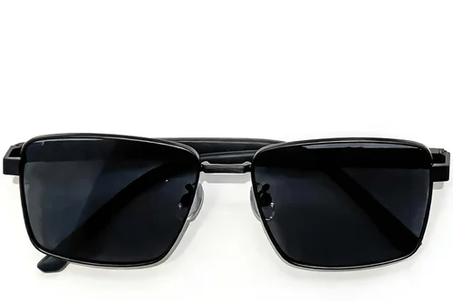 Lunettes de soleil rectangulaires en métal noir #BS0824-0278
