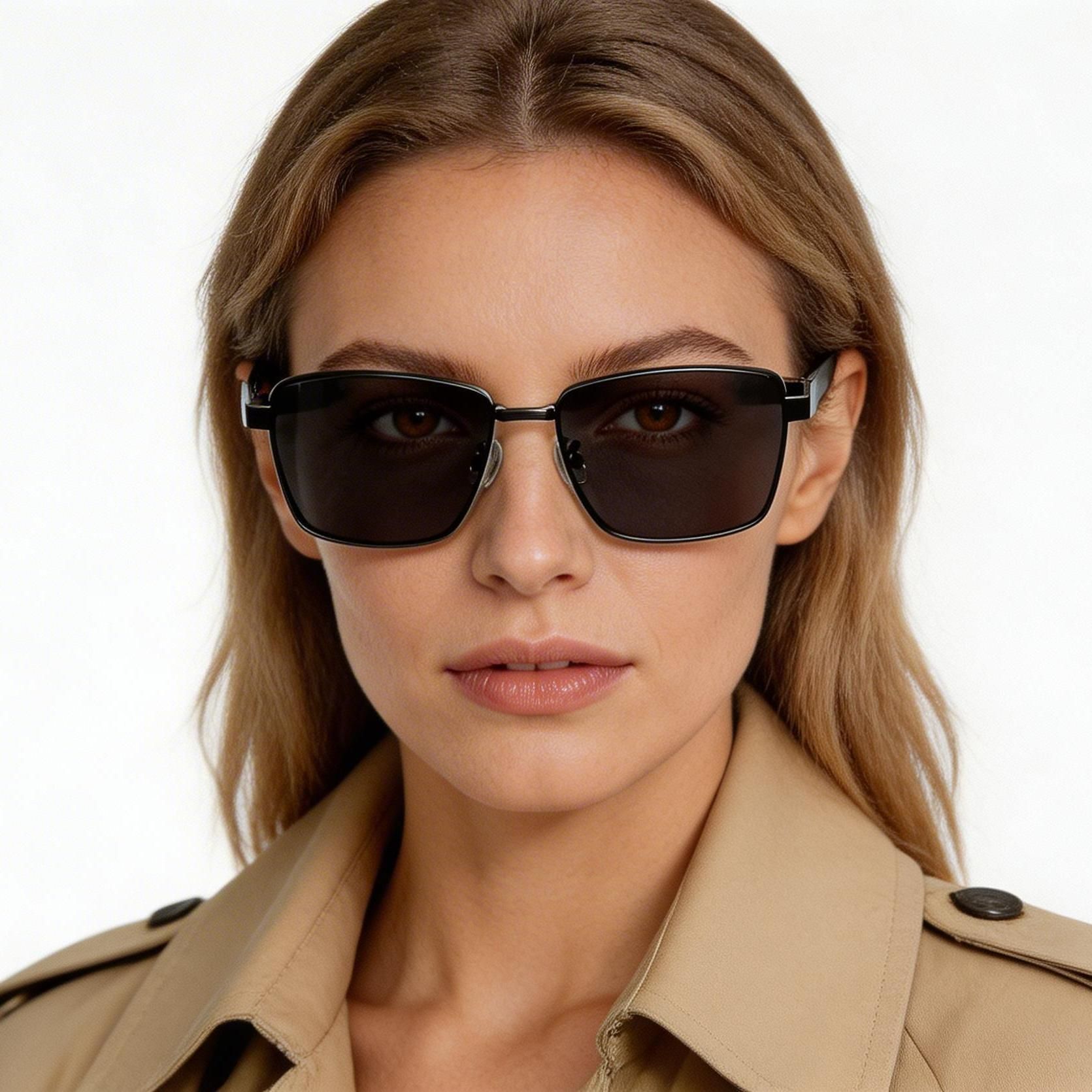 Rectangular Black Metal Sunglasses #BS0824-0278