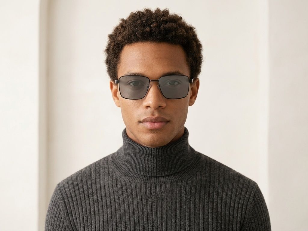 Rectangular Black Metal Sunglasses #BS0824-0279