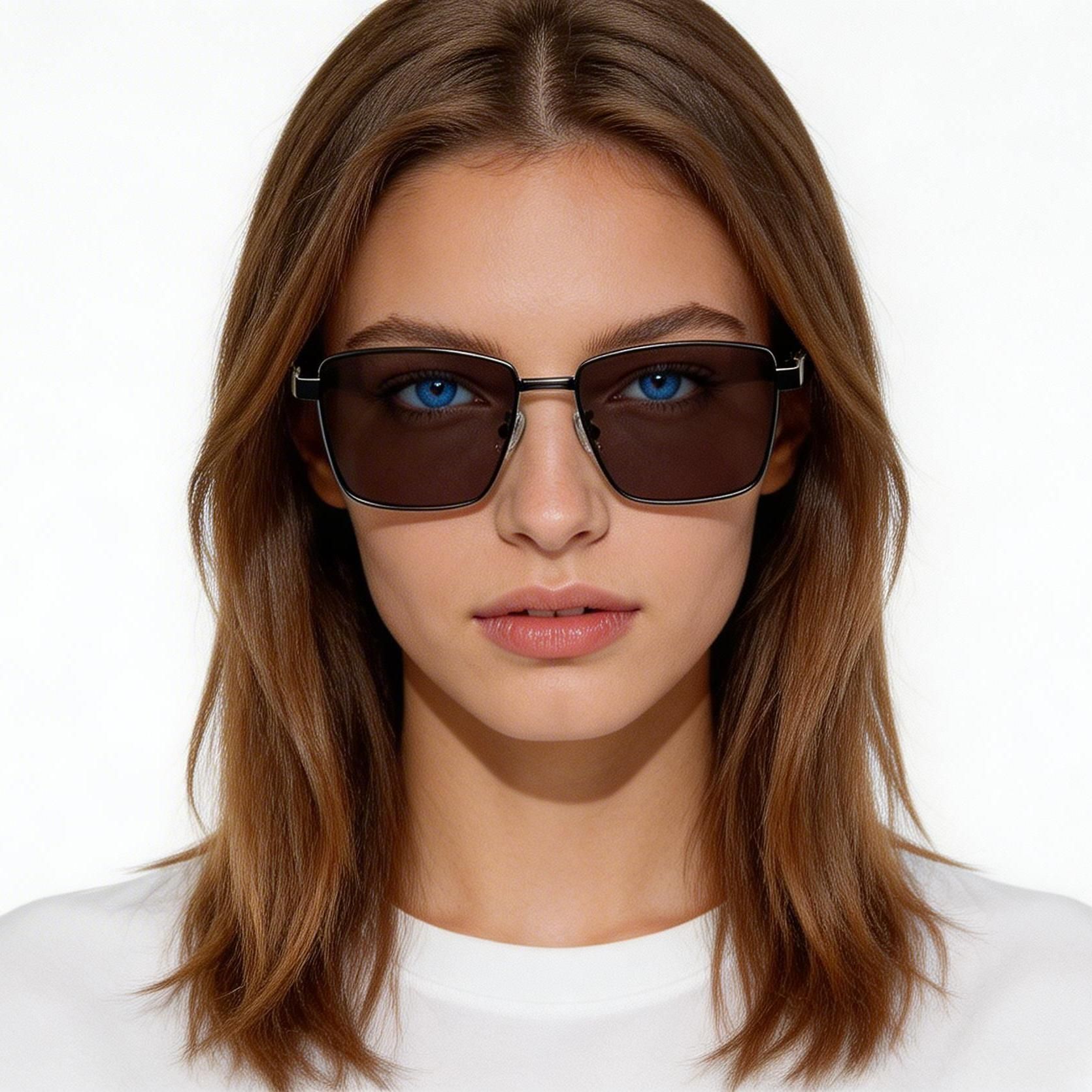 Rectangular Black Metal Sunglasses #BS0824-0279