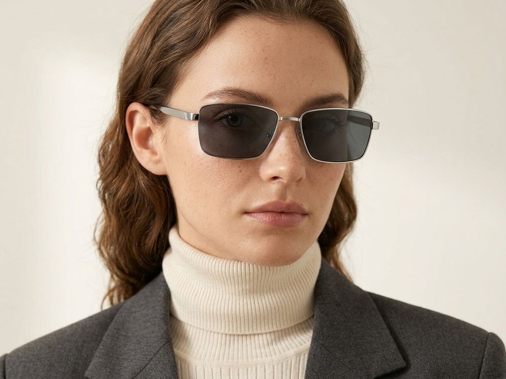 Rechteckige schwarze Metall-Sonnenbrille #BS0824-0280