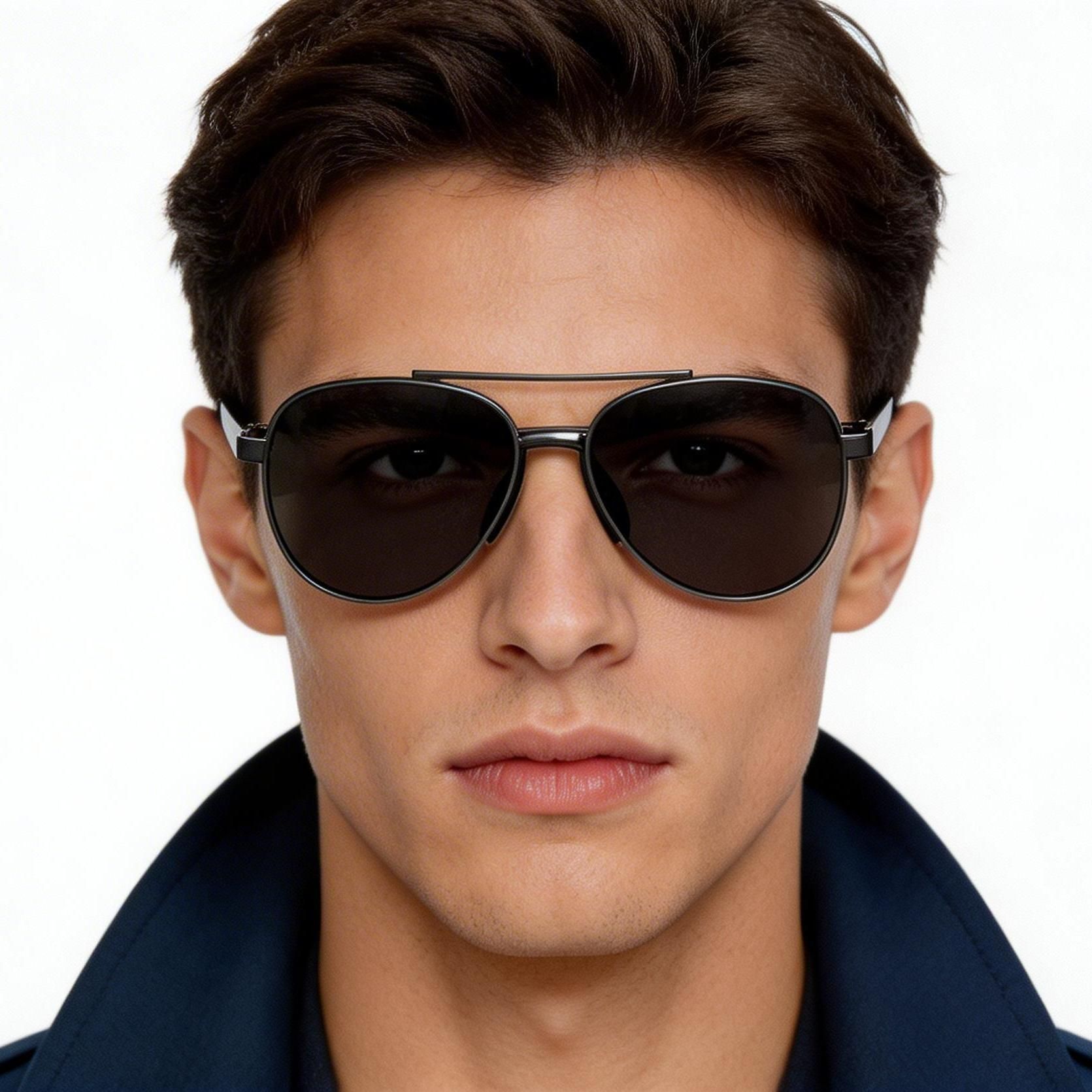 Lunettes de soleil aviateur en métal gris #BS0824-0282