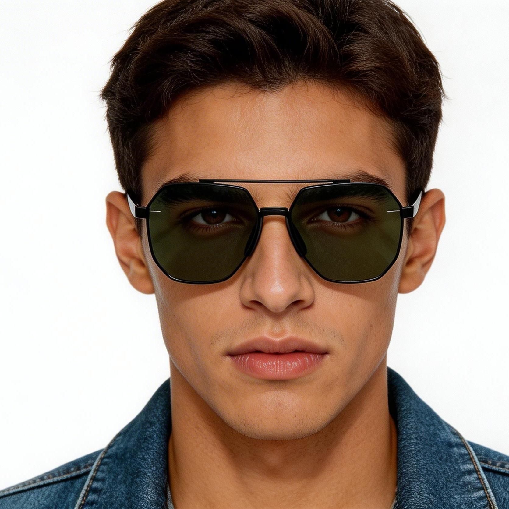 Gafas de sol de aviador de metal negro #BS0824-0289