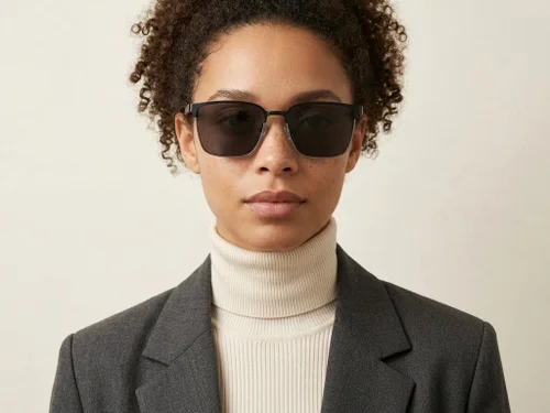 Lunettes de soleil semi-cerclées en métal gris #BS0824-0297