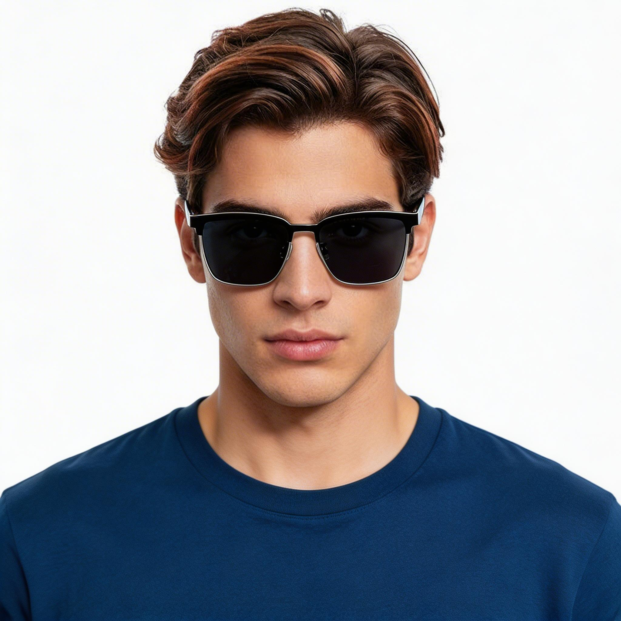 Semi-rimless Grey Metal Sunglasses #BS0824-0297