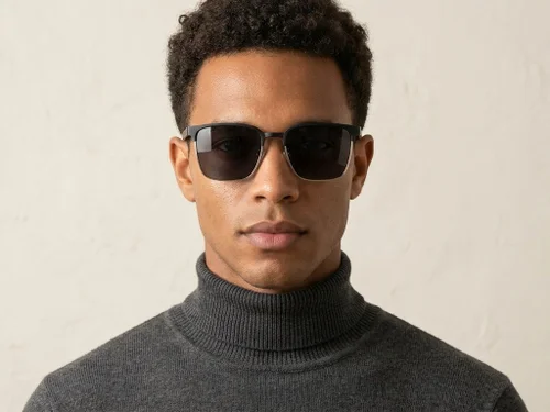 Lunettes de soleil semi-cerclées en métal doré #BS0824-0299