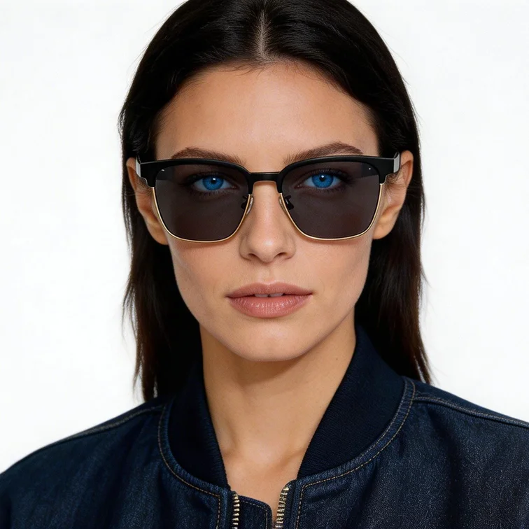 Semi-rimless Golden Metal Sunglasses #BS0824-0299