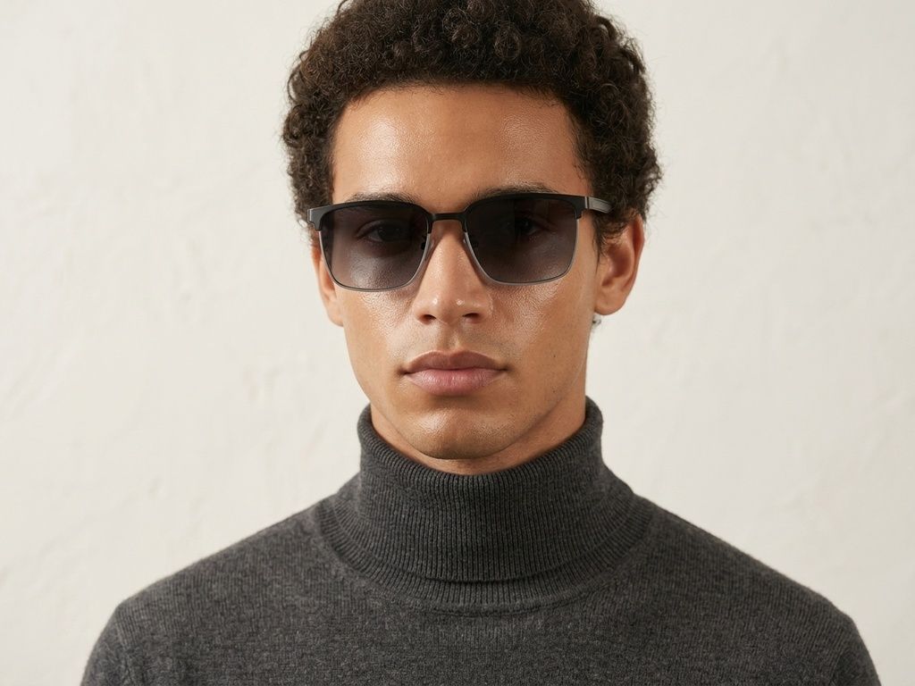 Semi-rimless Silver Metal Sunglasses #BS0824-0300