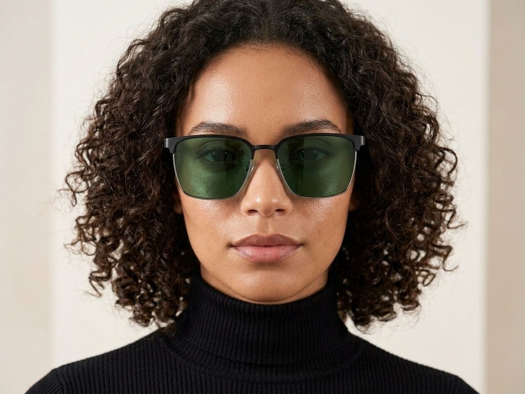 Lunettes de soleil semi-cerclées en métal noir #BS0824-0301