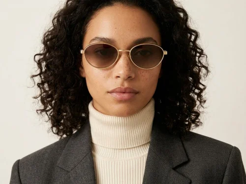 Lunettes de soleil ovales en métal doré #BS0824-0308