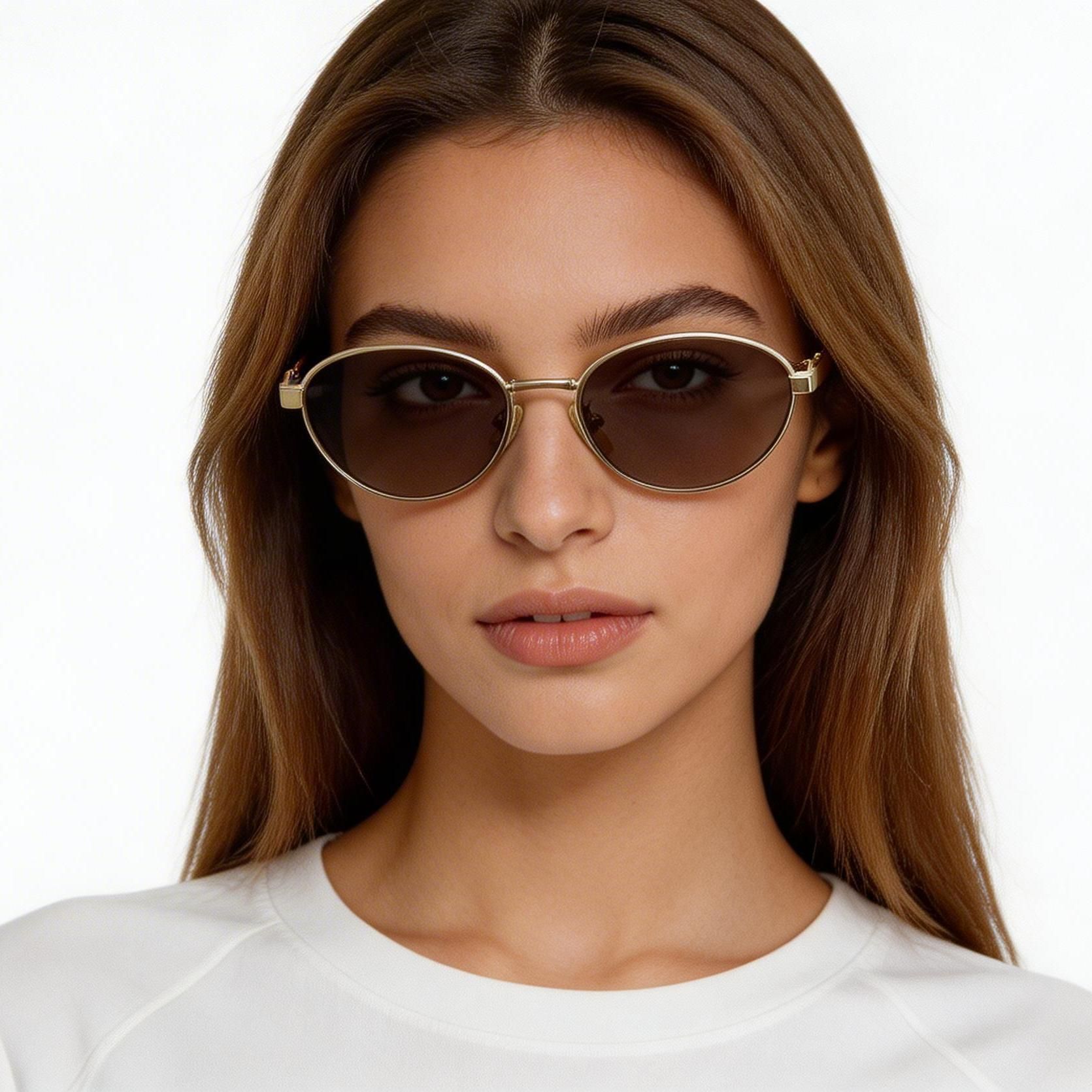 Oval Golden Metal Sunglasses #BS0824-0308