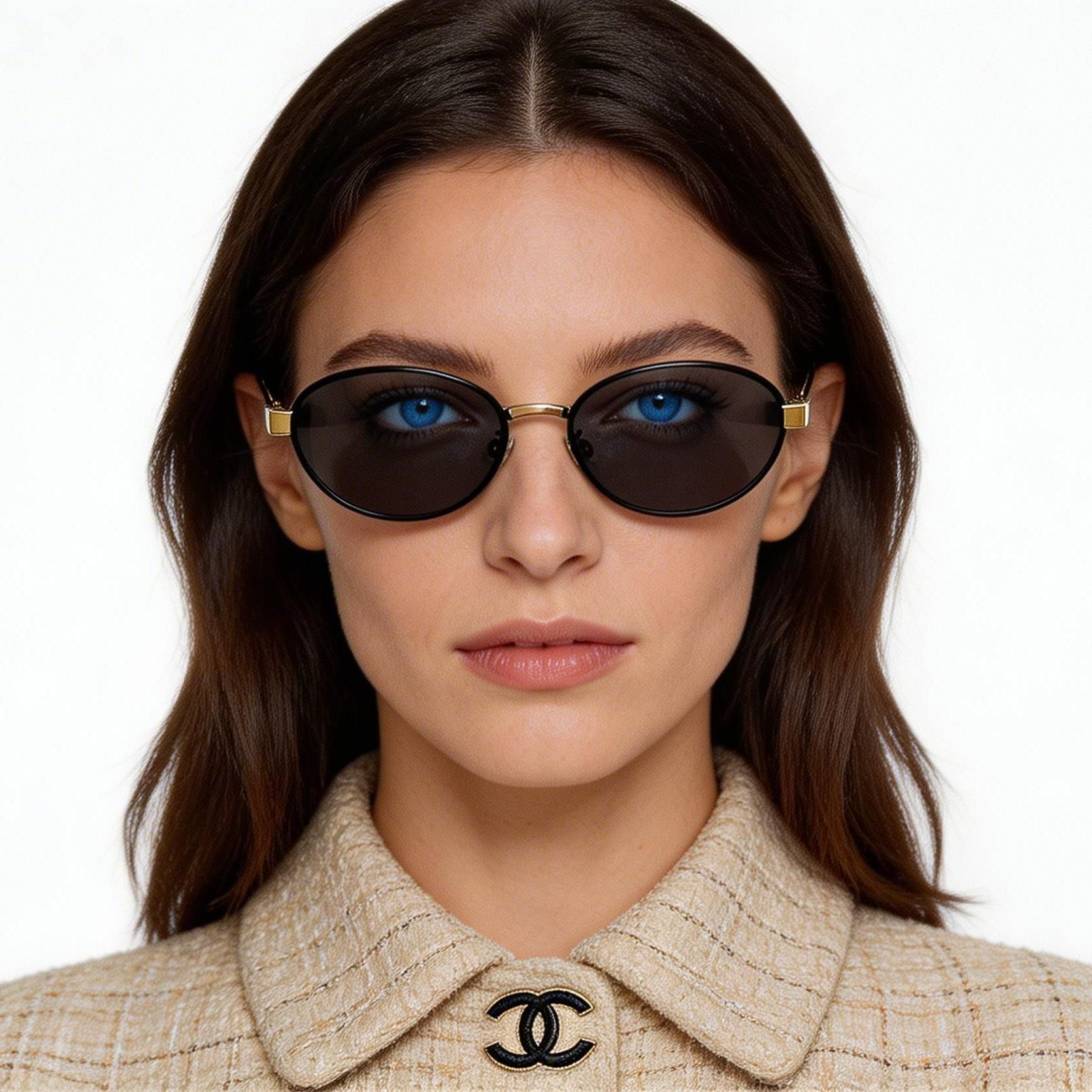Gafas de sol ovaladas de metal negro #BS0824-0309