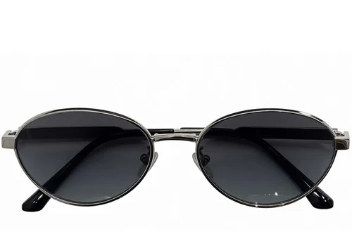 Lunettes de soleil ovales en métal argenté #BS0824-0310