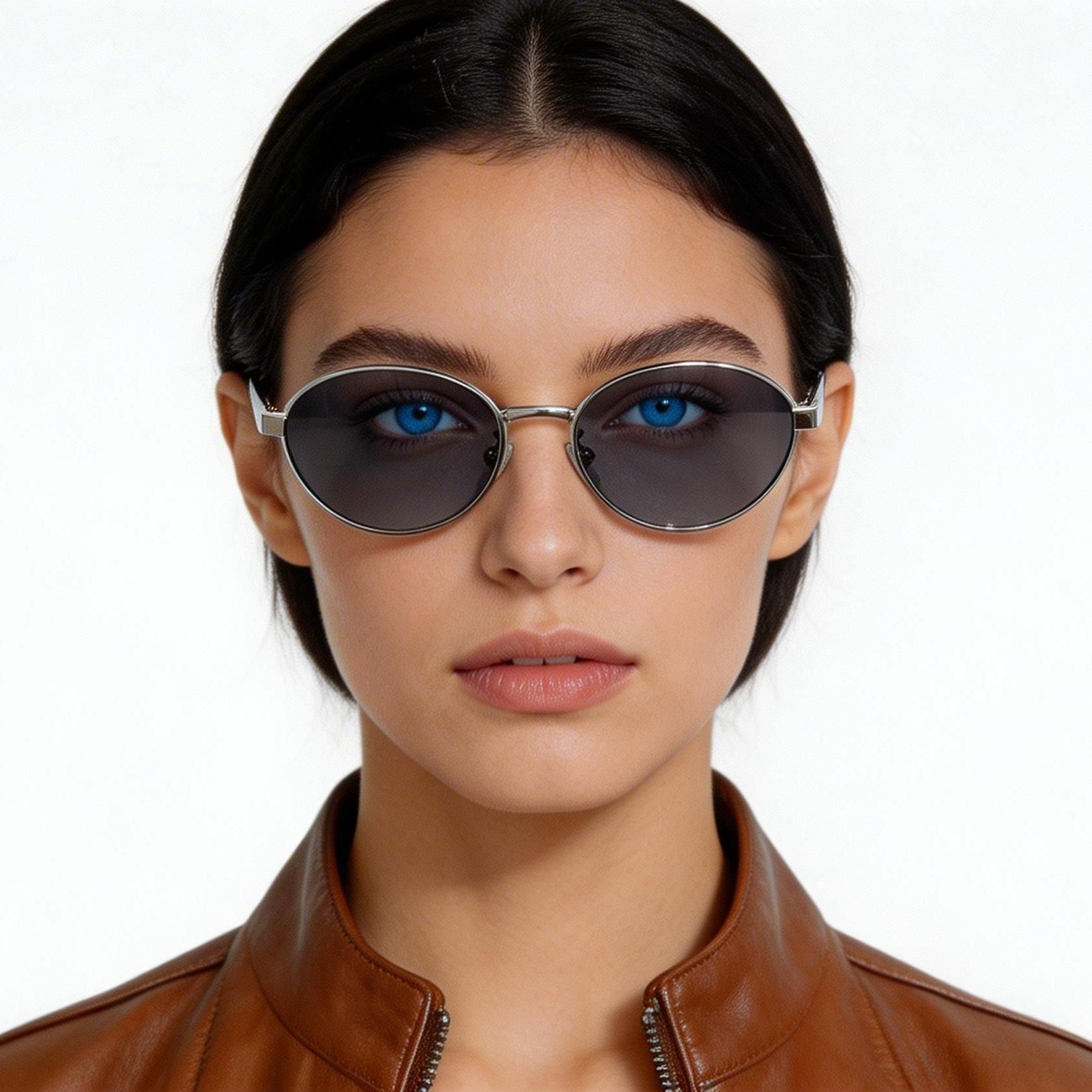 Oval Silver Metal Sunglasses #BS0824-0310