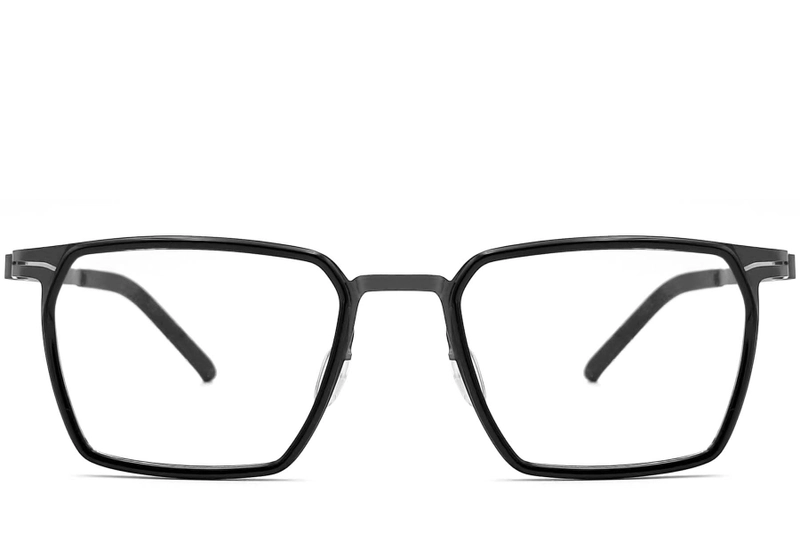 Rechthoekige zwarte titanium bril #BS1013-0006