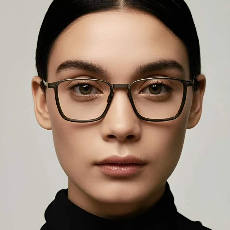 Rechthoekige groene titanium bril #BS1013-0014