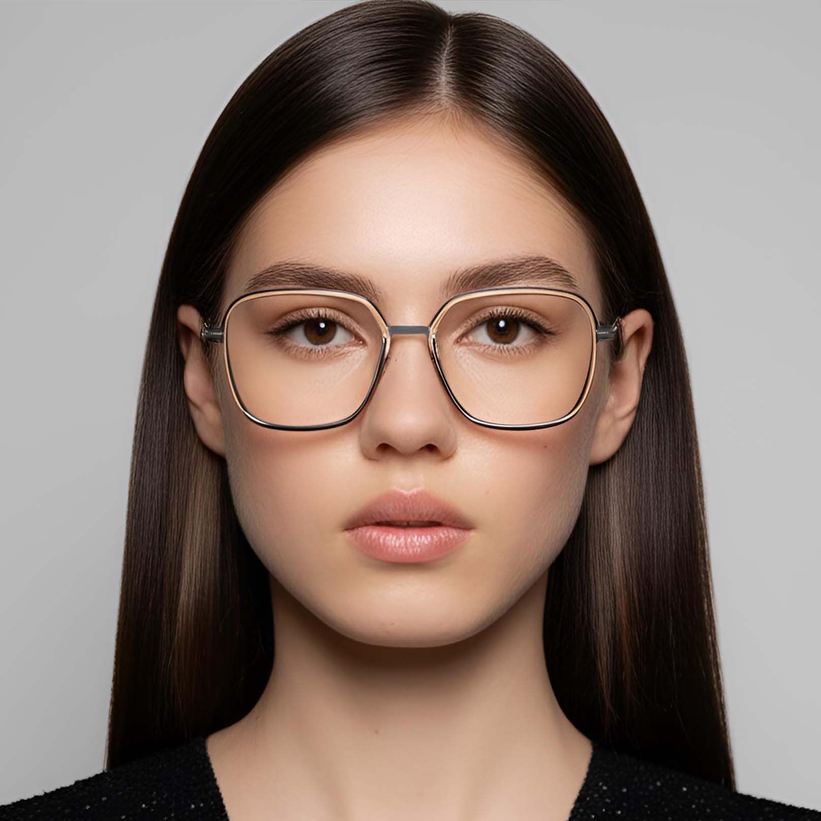 Gafas rectangulares de titanio marrón #BS1013-0023