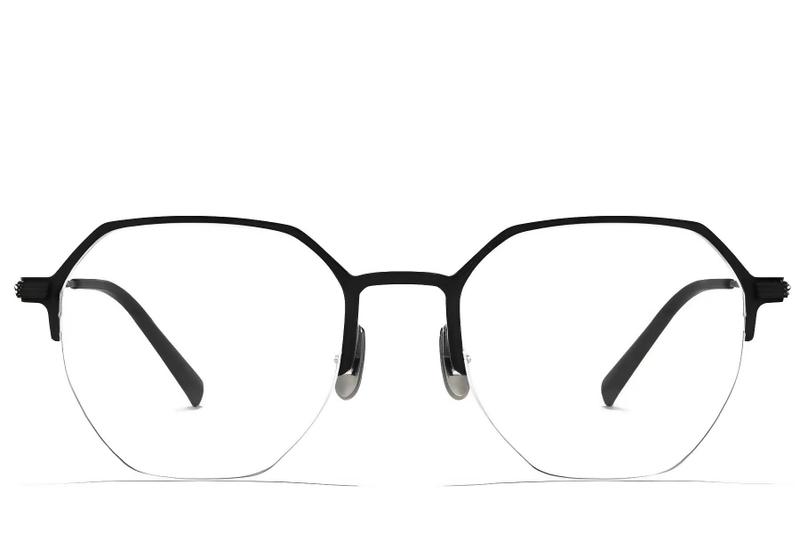 Semi-rimless Black Metal Glasses #BS1025-0336