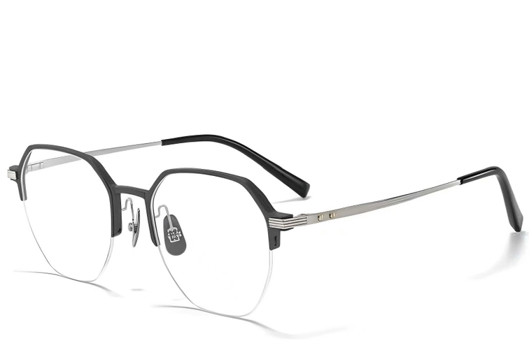 Semi-rimless Silver Metal Glasses #BS1025-0338